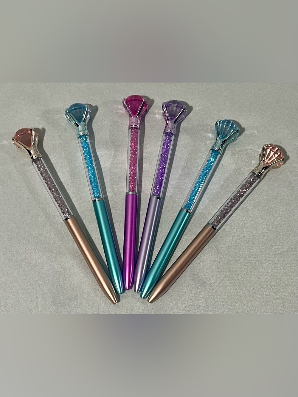 6 Sparkle Gem Top Ballpoint Pen Set - Multicolor